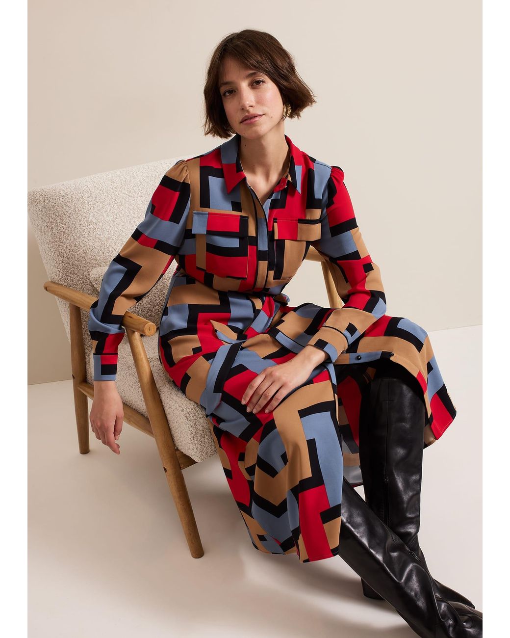 Phase Eight Blue Amita Geo Shirt Dress