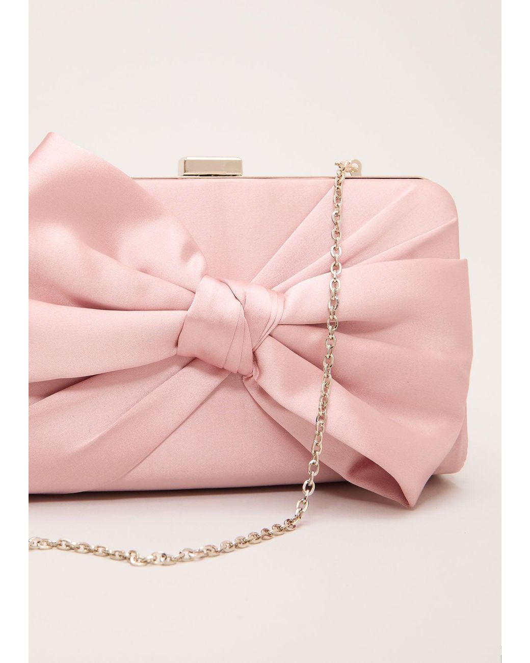 Phase Eight Pink Satin Knot Front Box Clutch Bag