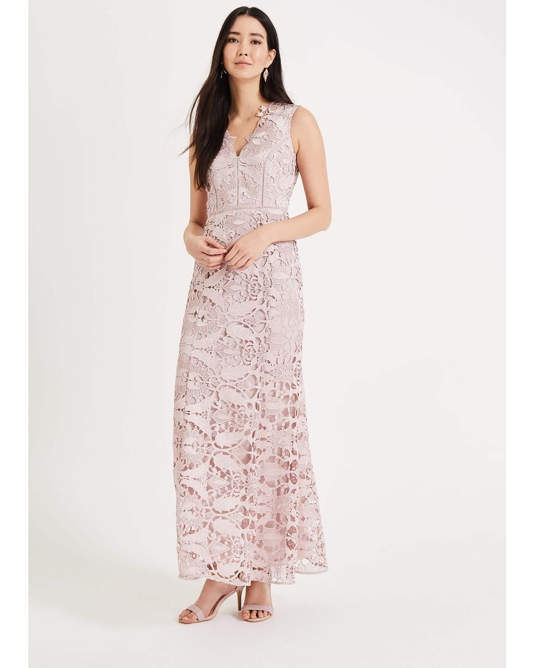 pink maxi lace dress