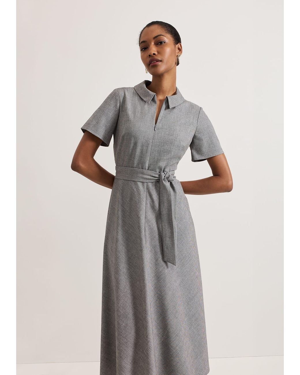 Phase Eight Gray Silvia Tonic Midi Shirt Dress