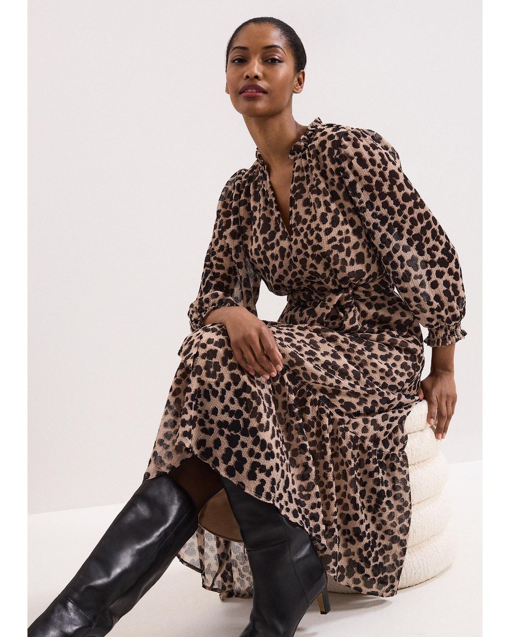 Phase Eight Brown Carra Leopard Midi Dress