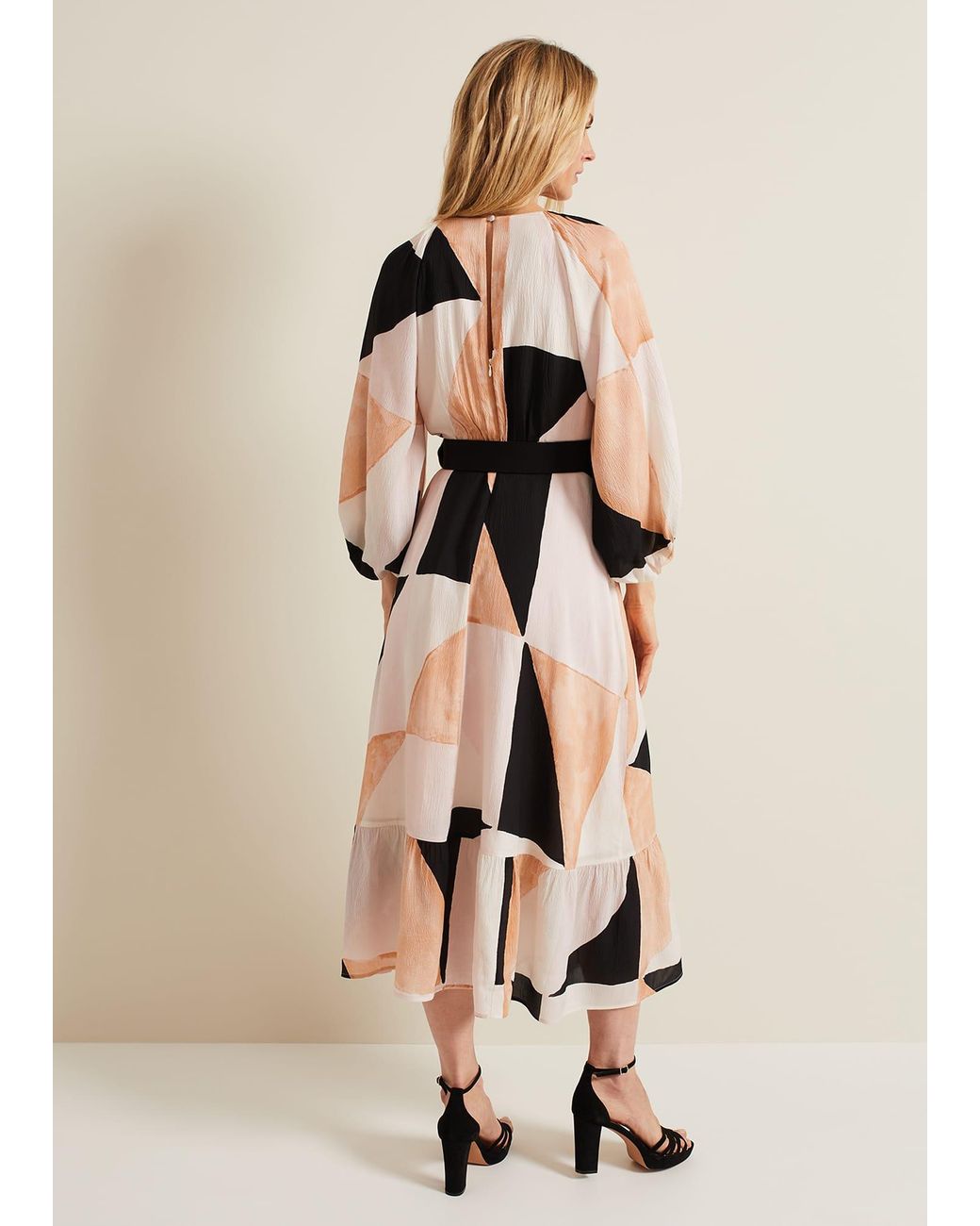 Phase Eight Natural Sophia Colourblock Belted Midi Dress