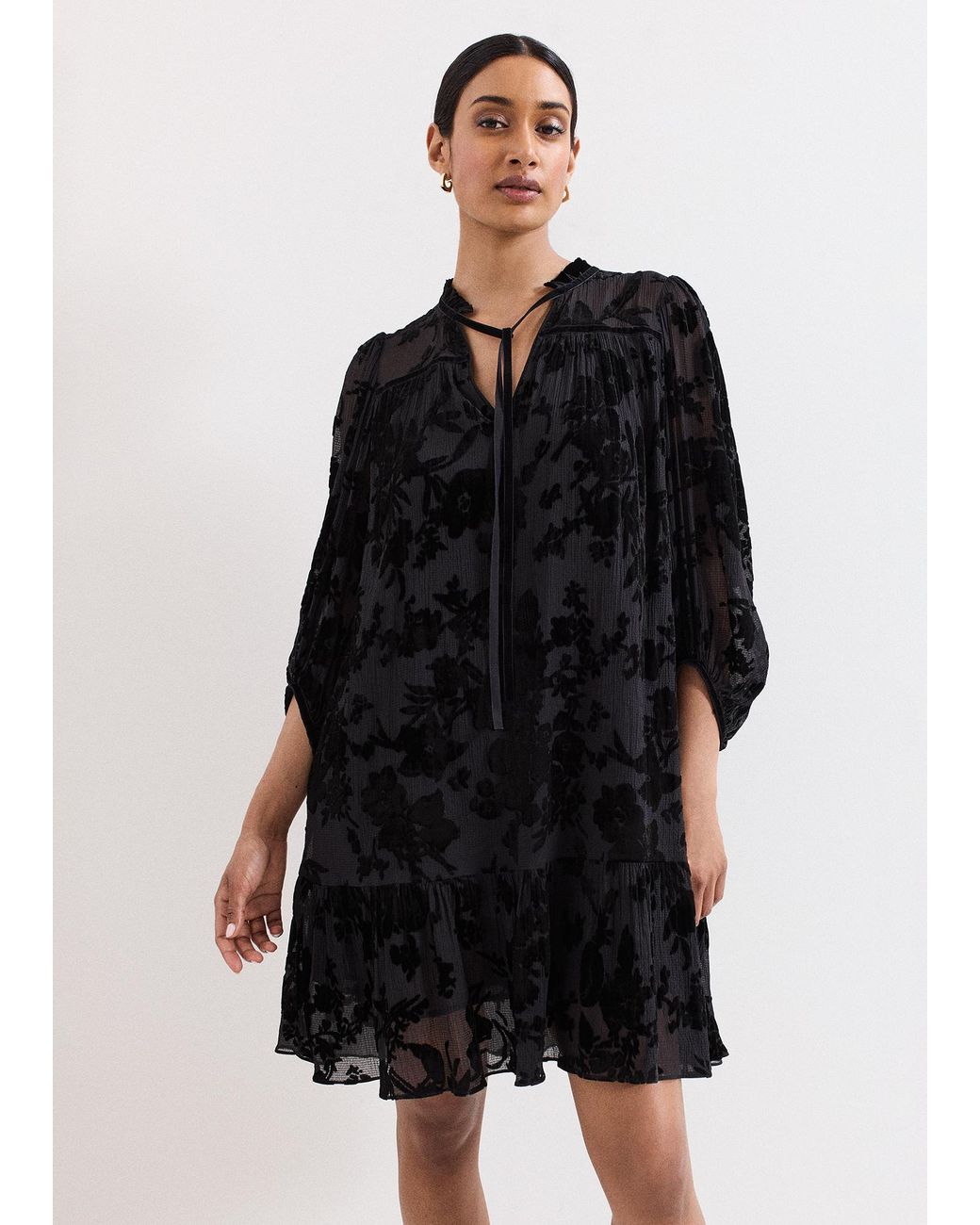 Phase Eight Black Mila Velvet Burnout Swing Dress