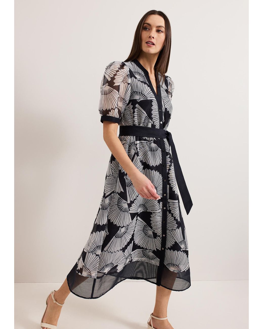 Phase Eight White Skylar Print Midi Dress