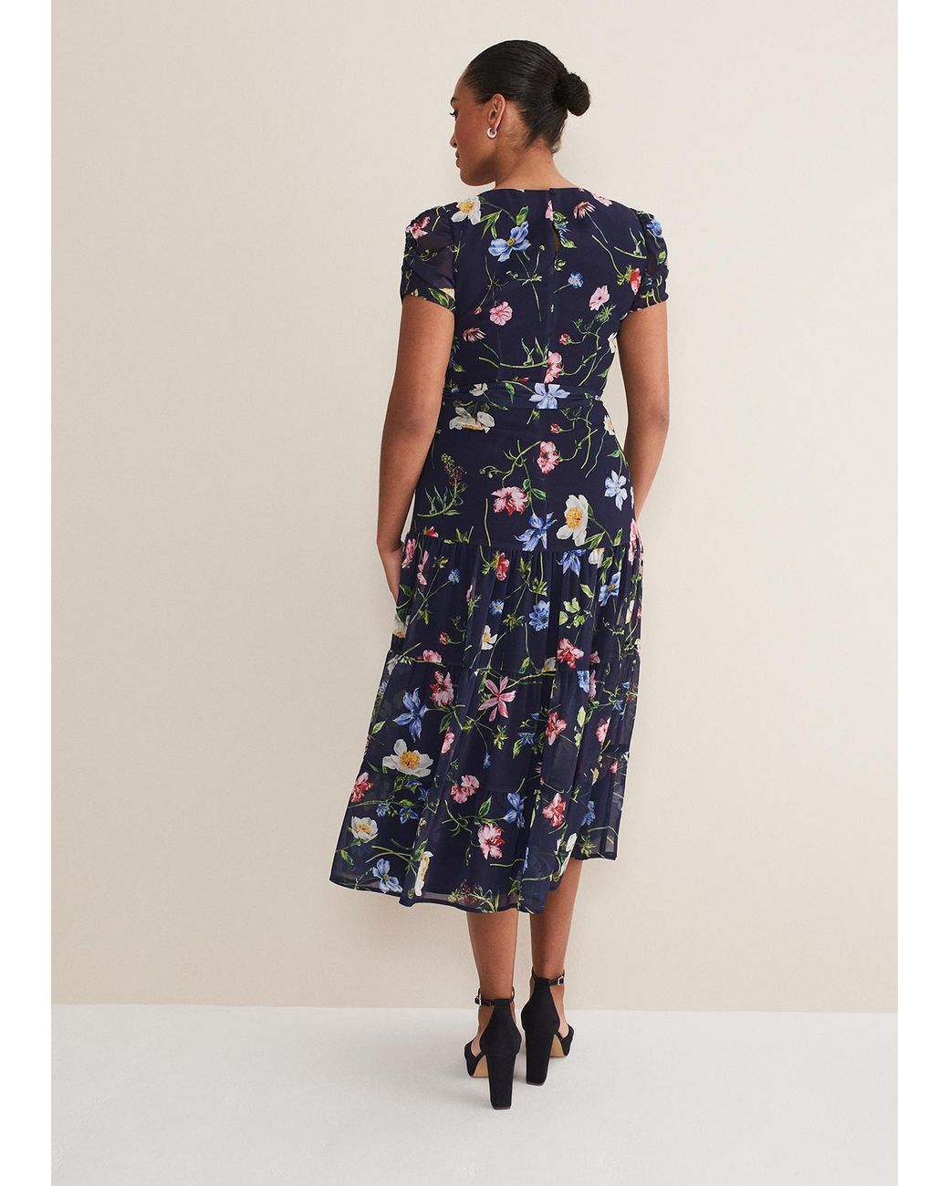 Phase Eight Blue Lola Floral Tiered Midi Dress