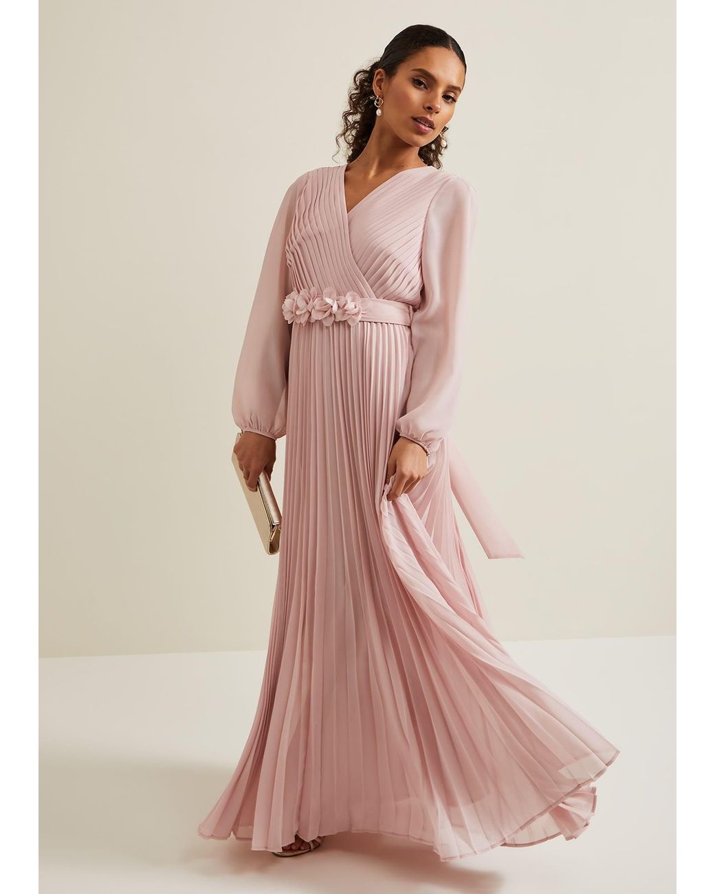 Phase Eight Pink Petite Alecia Pleated Maxi Dress