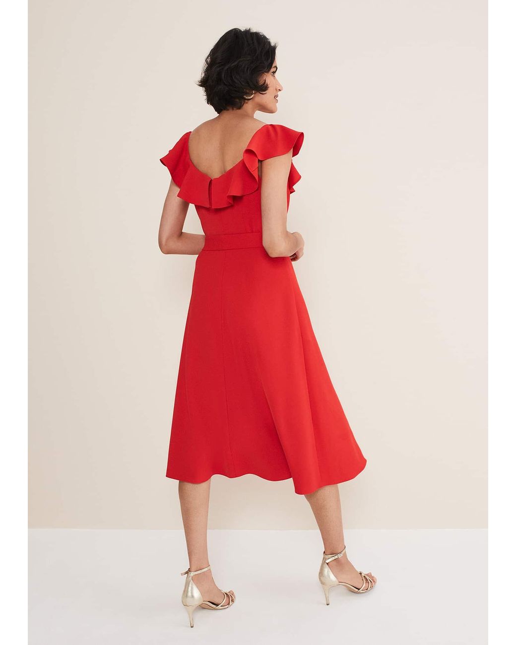Phase Eight Red Tatiana Ruffle Wrap Midi Dress
