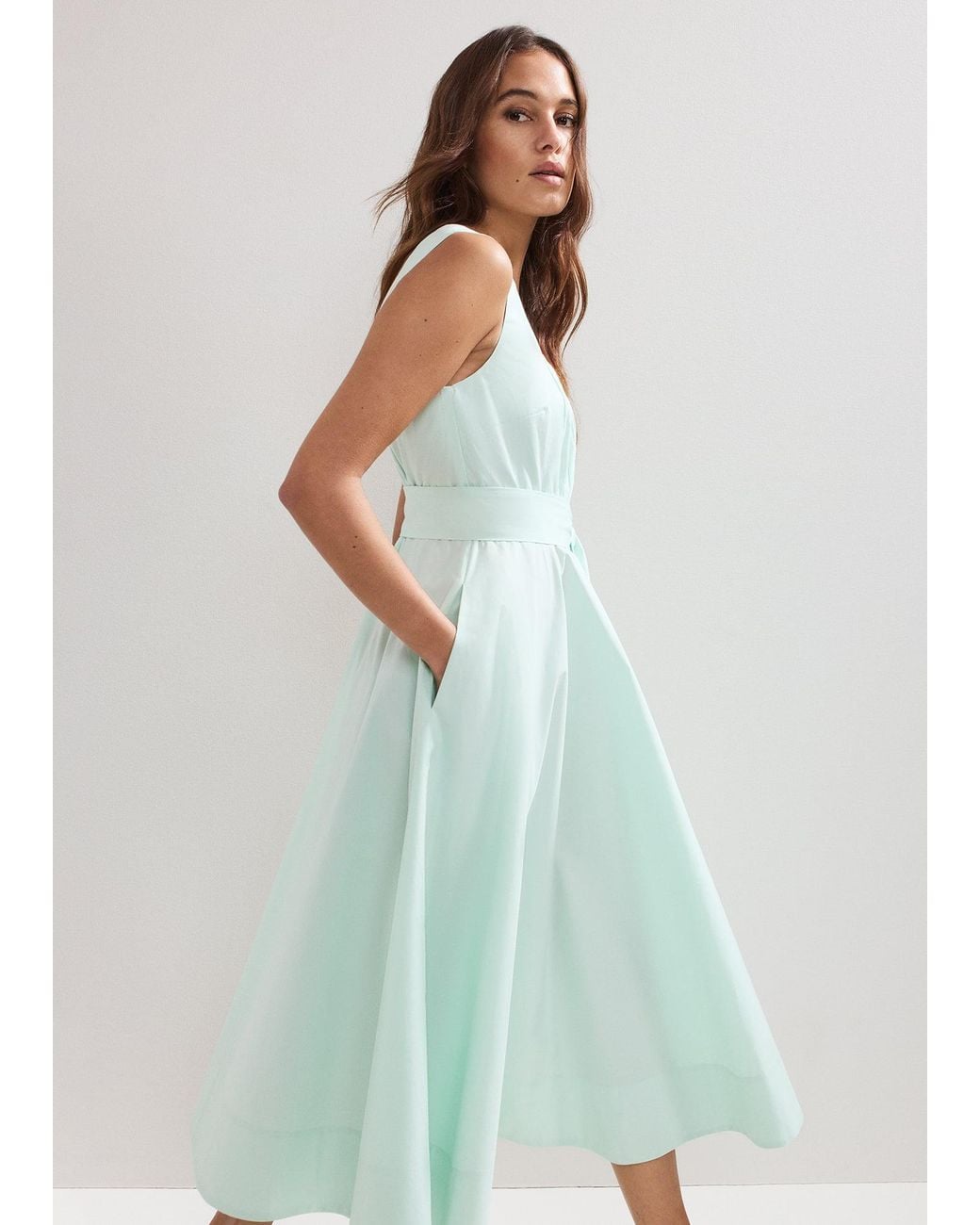 Phase Eight Green Melinda Cotton Tie Midi Dress