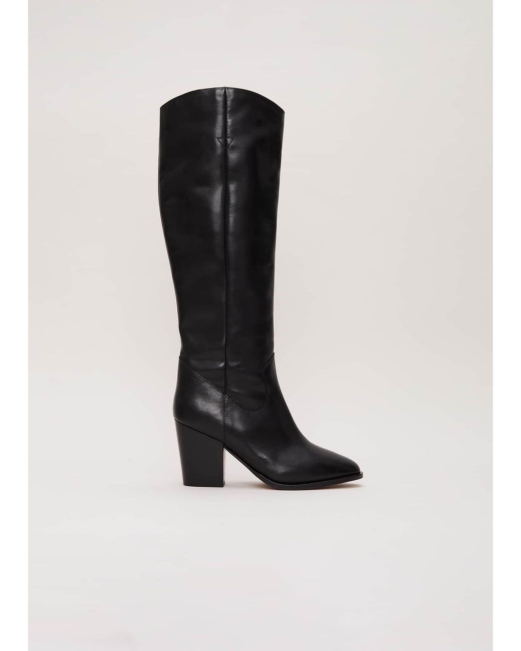 Phase Eight Black Leather Western Knee Boot
