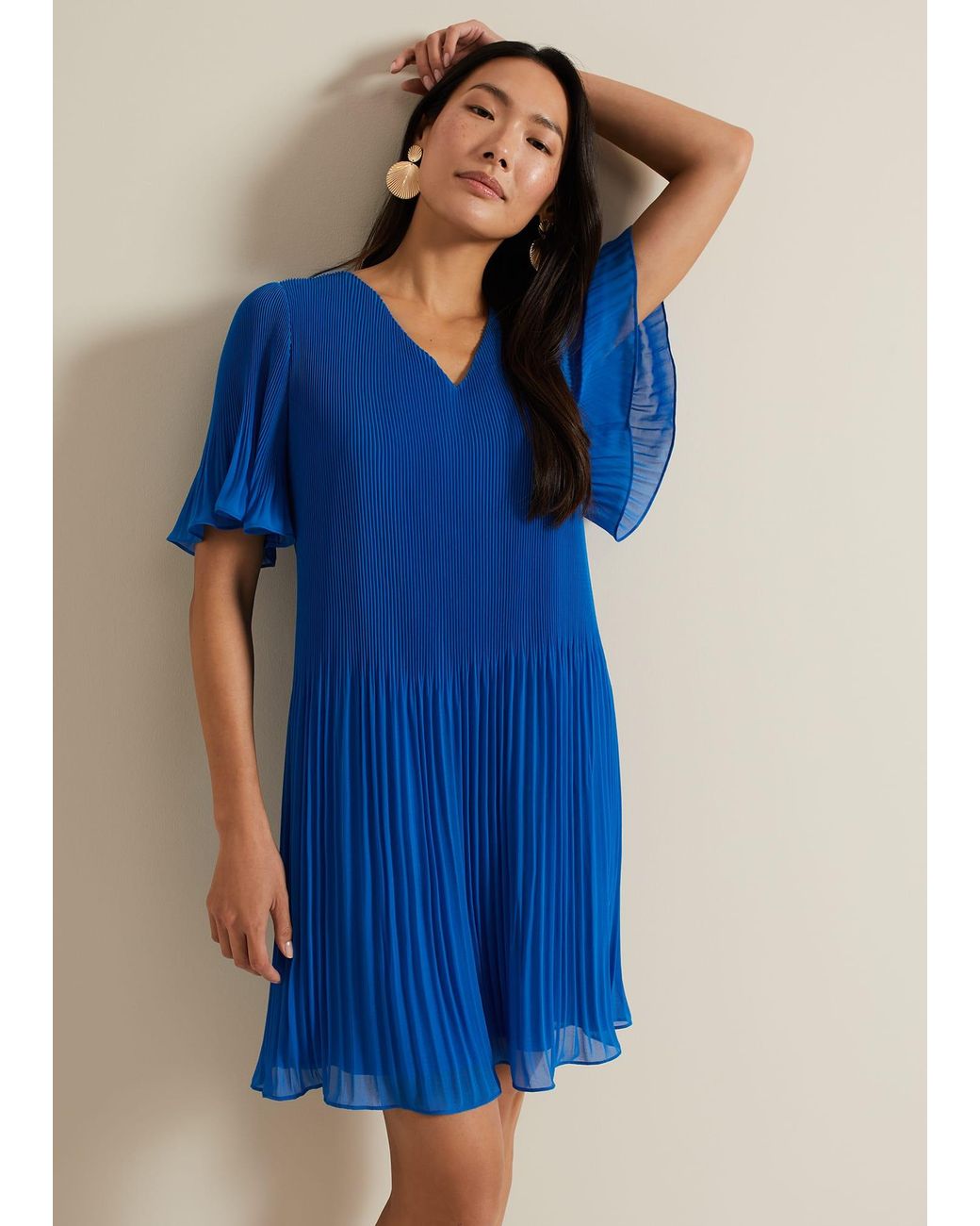 Phase Eight Blue Annabel Pleated Dress