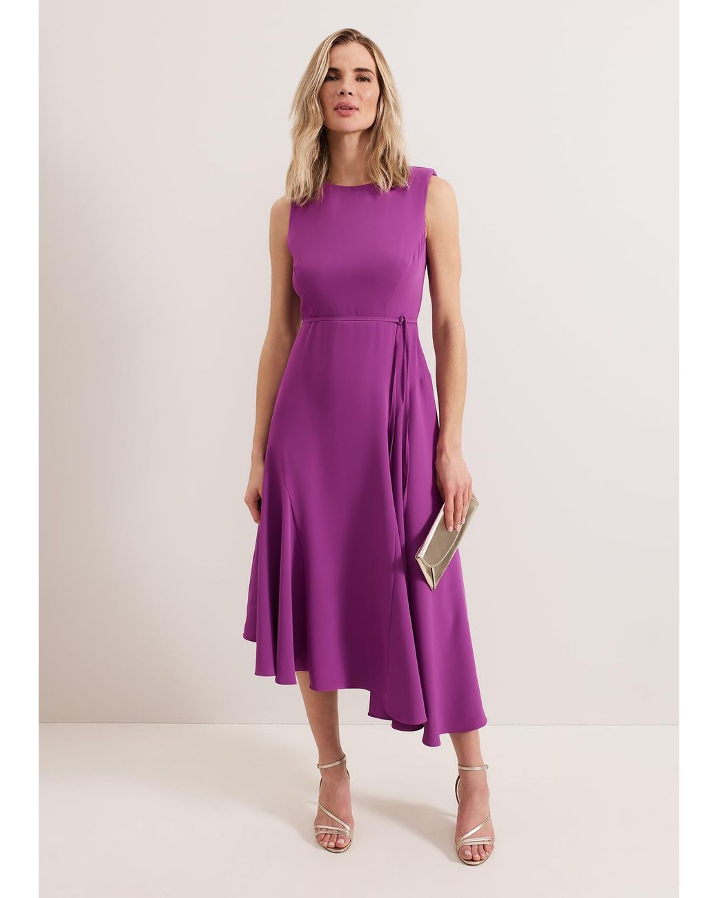 Phase Eight Pink Maya Plain Asymmetric Midi Dress