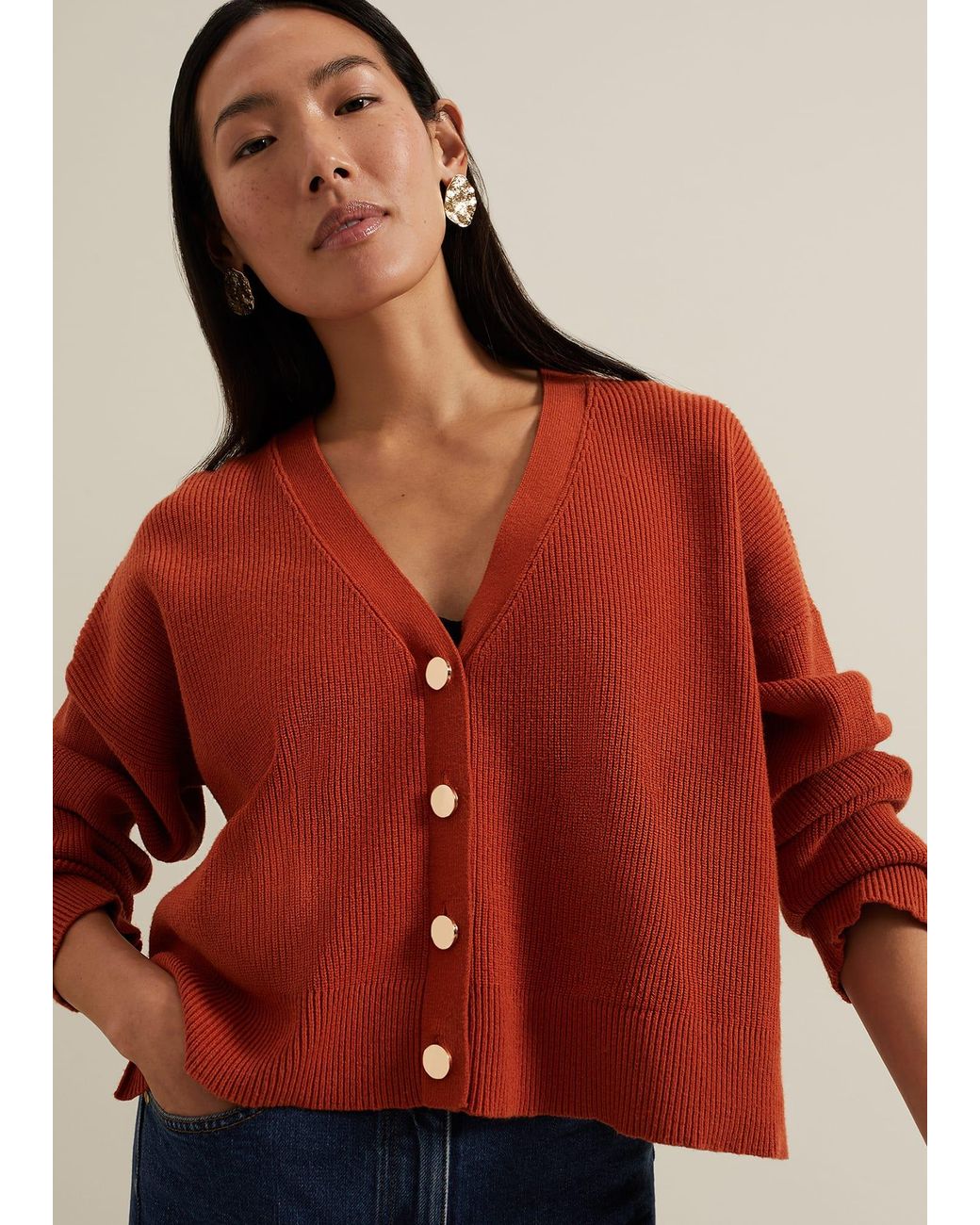 Phase Eight Red Anna Button Ribbed Cardigan