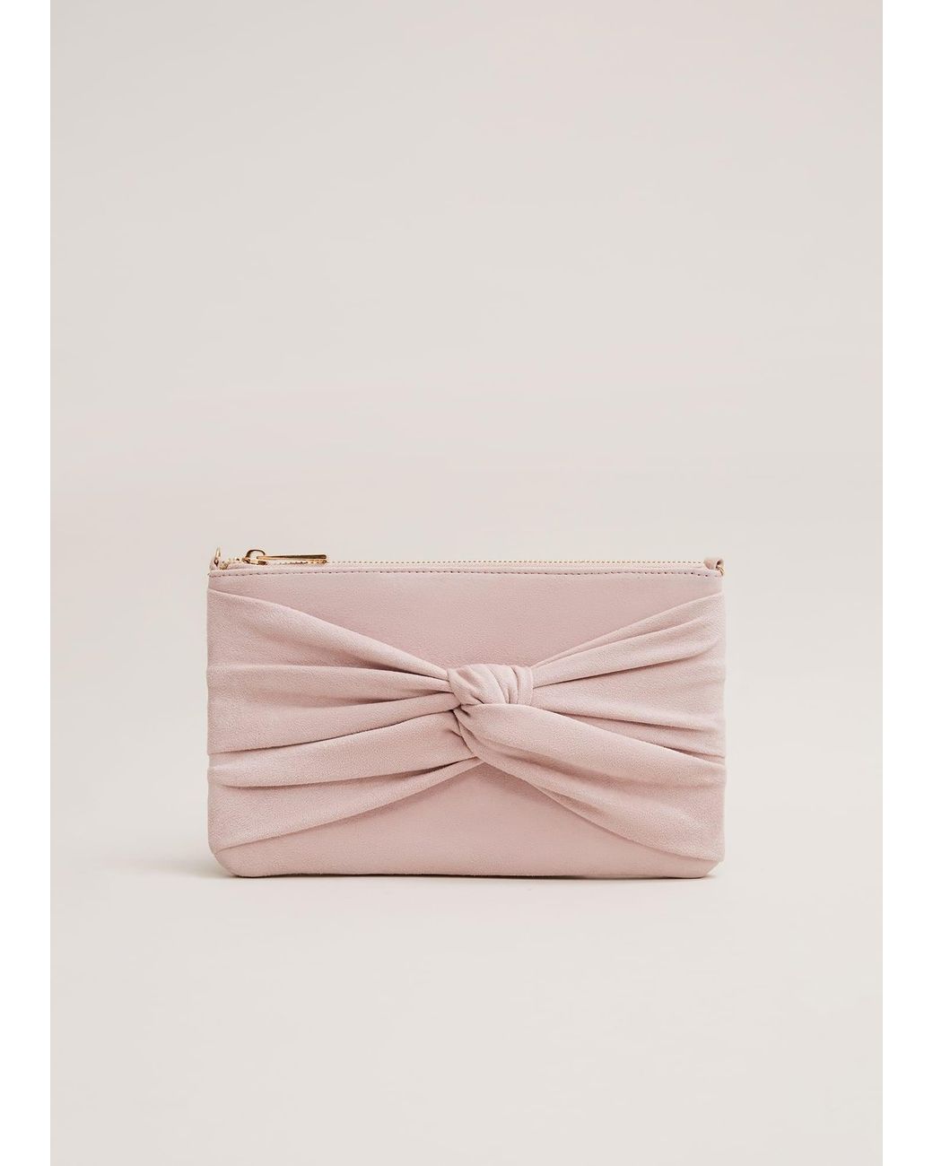 Phase Eight Pink Suede Twist Front Clutch Bag