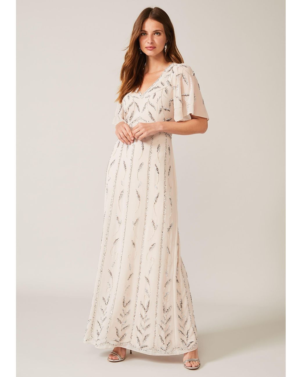 Phase Eight Natural Meredith Embellished Leaf Dress
