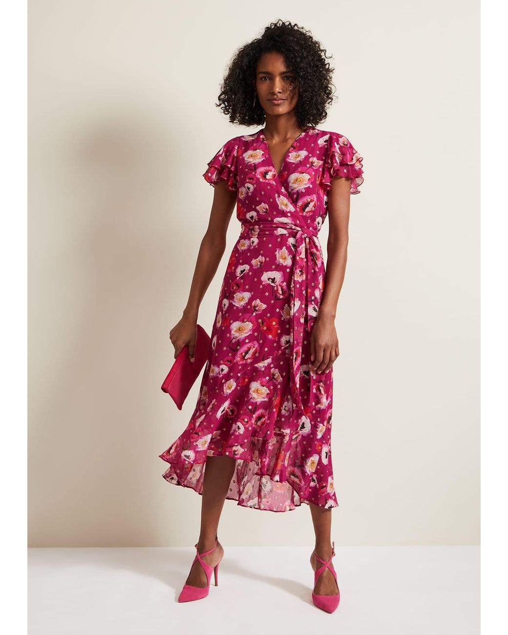 Phase Eight Pink Nadine Ruffle Print Dress