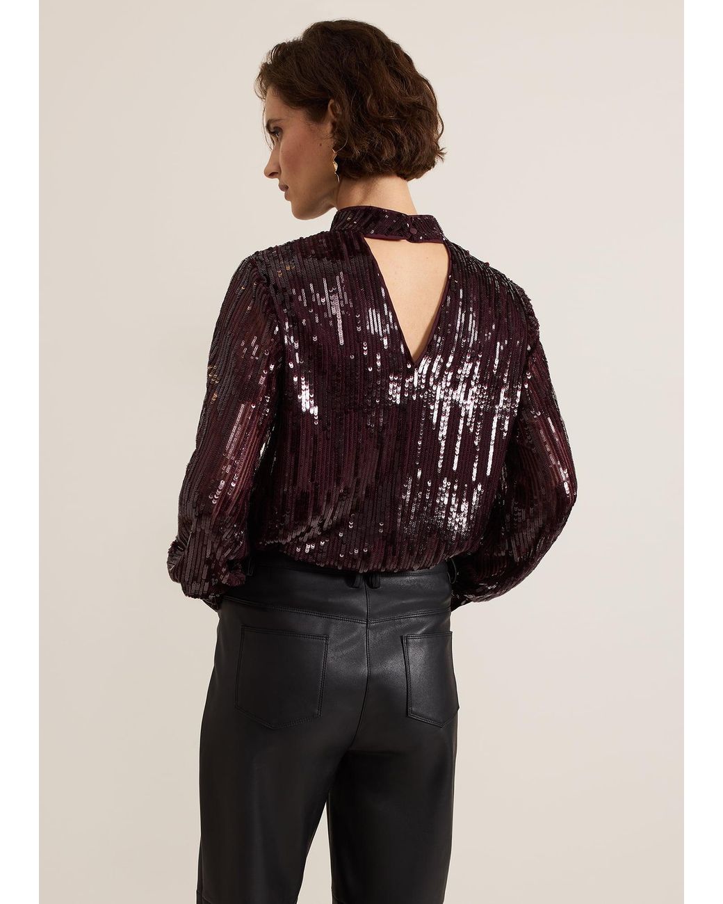 Phase Eight Black Hannah High Neck Sequin Top