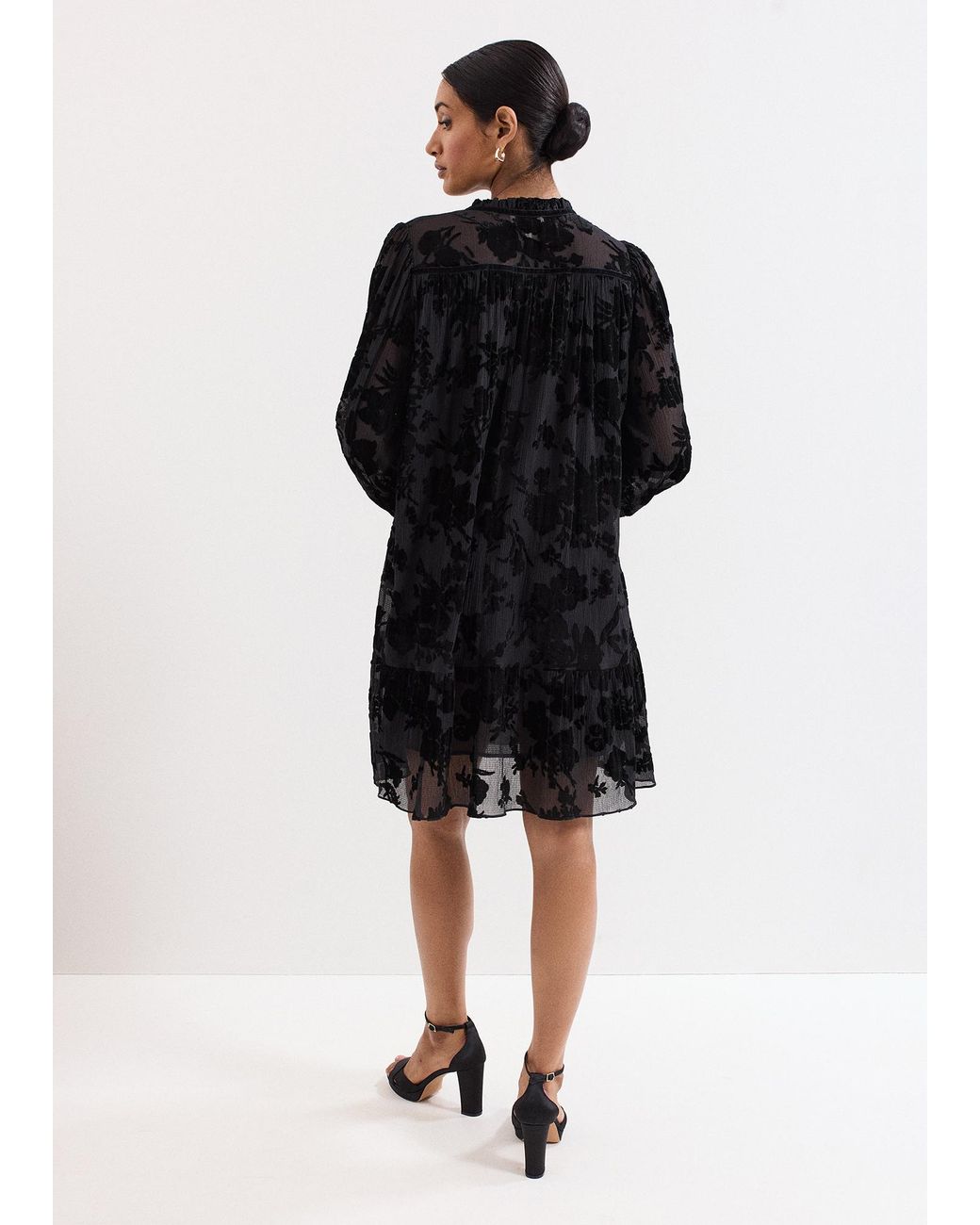 Phase Eight Black Mila Velvet Burnout Swing Dress