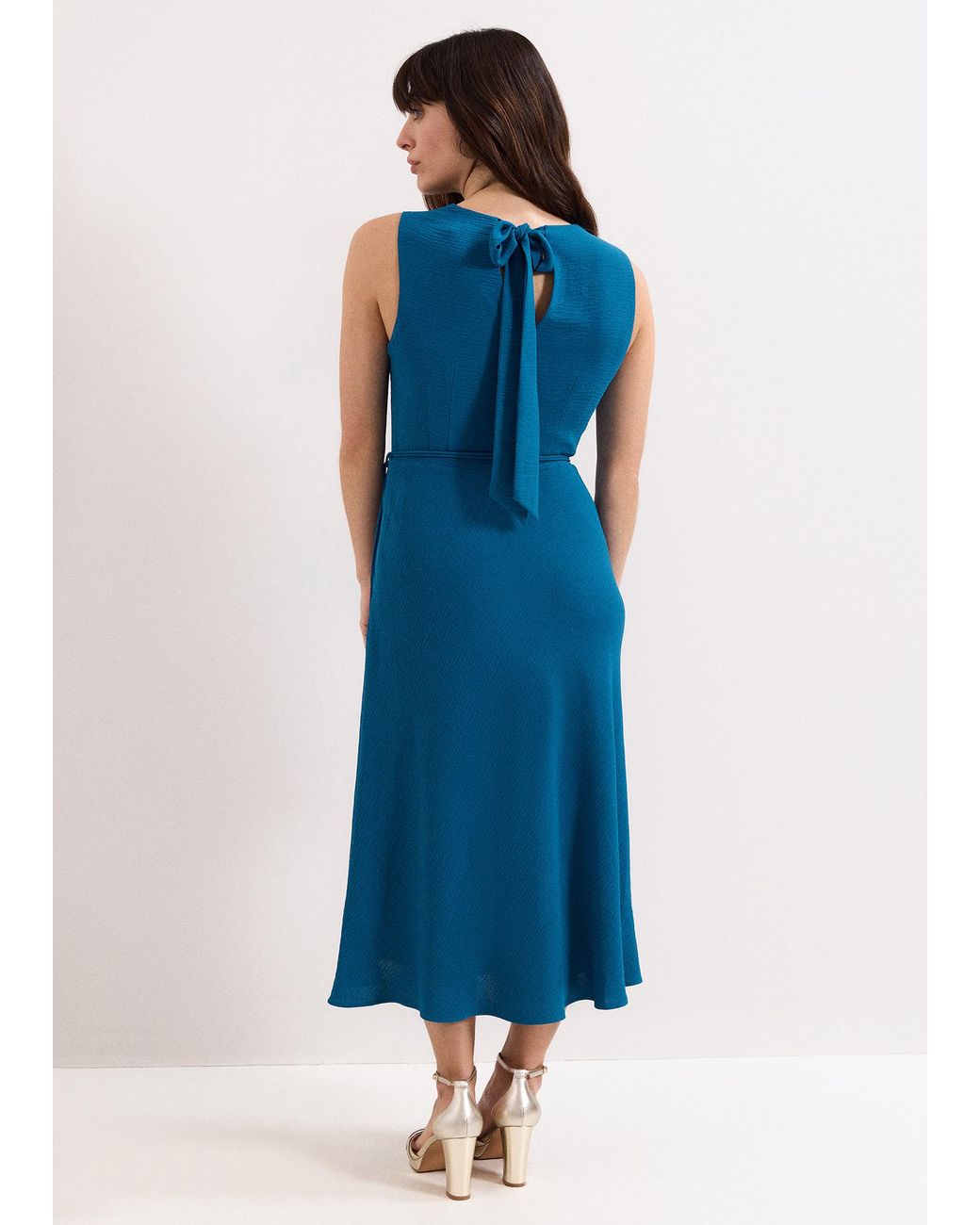 Phase Eight Blue Cassidy Cowl Neck Texture Midi Dress