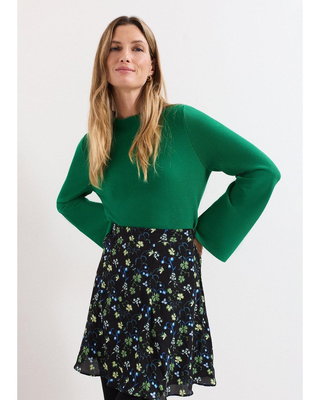 Phase Eight Green Julia Peplum Compact Knit