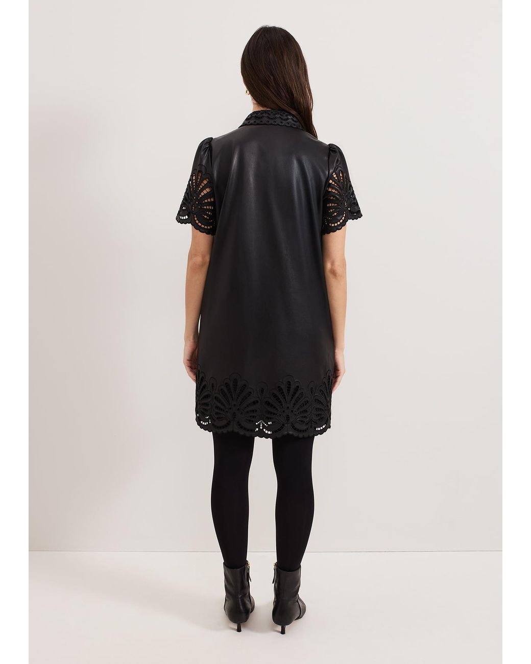 Phase Eight Black Fae Cutwork Pu Mini Dress