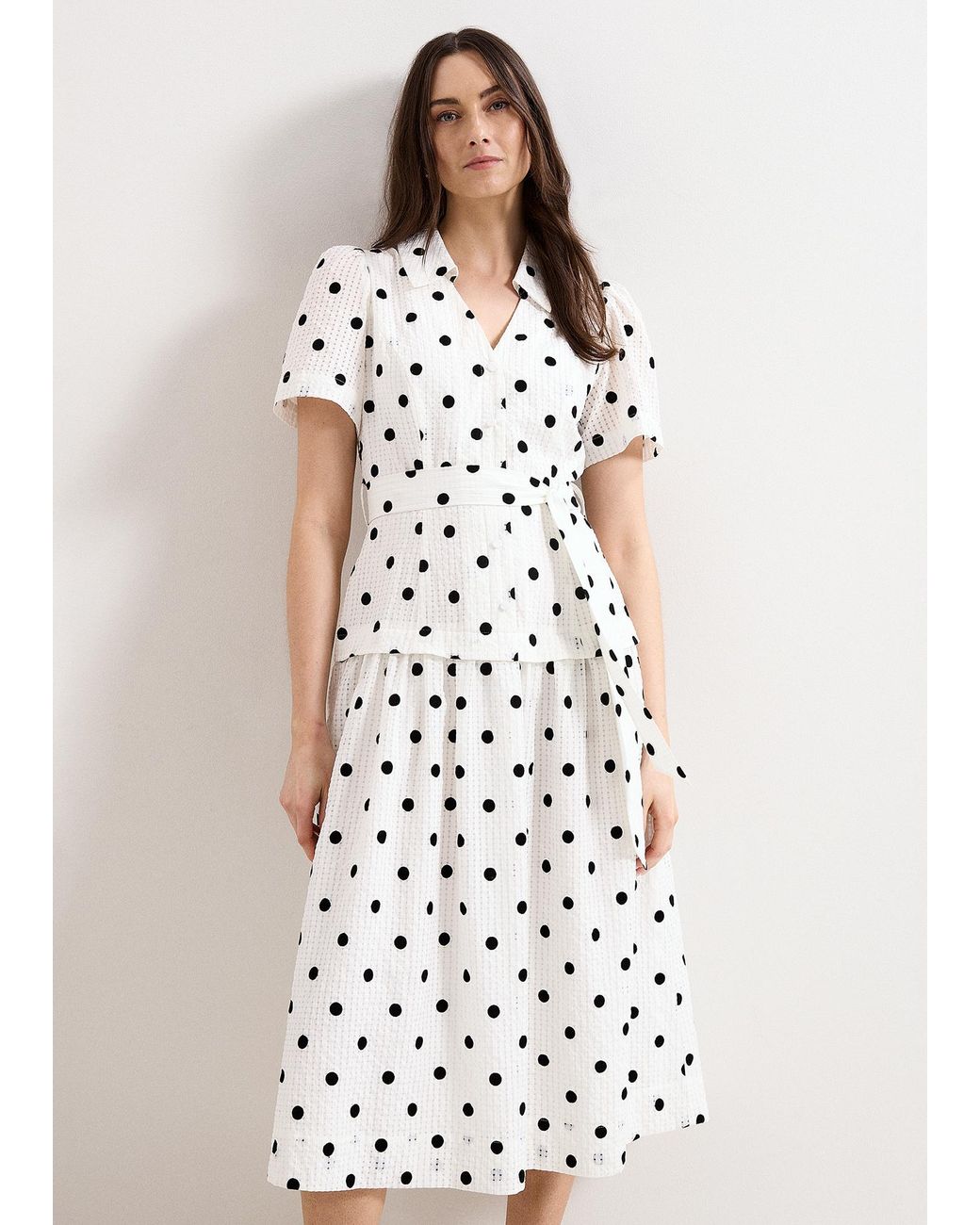 Phase Eight White Adele Polka Dot Shirt Midi Dress
