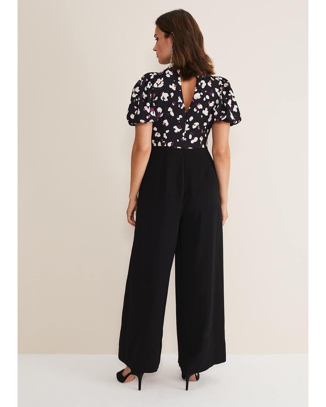 Phase Eight Natural Paulina Puff Sleeve Animal Jumpsuit