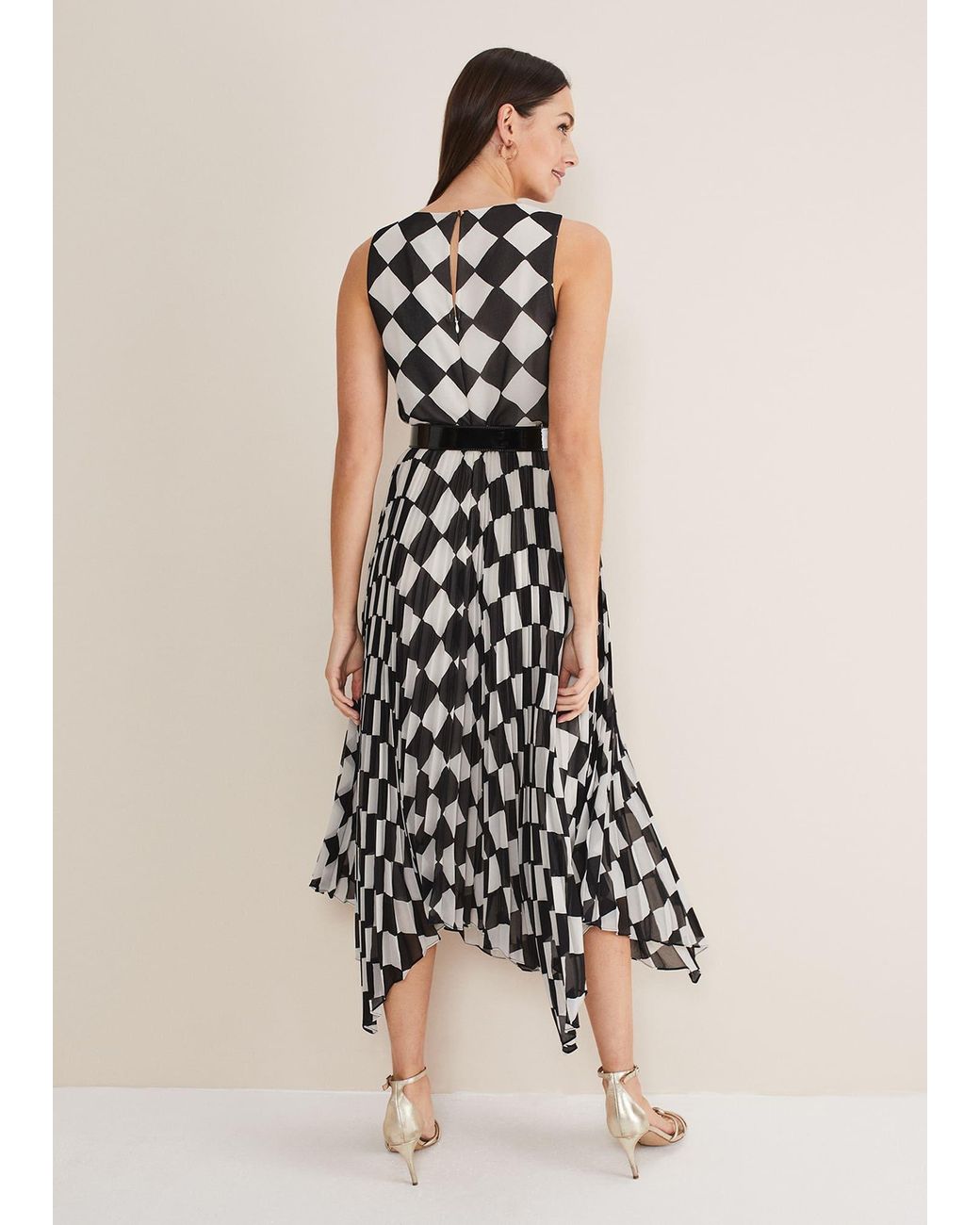 Phase Eight White Laurel Checked Pleated Midi Dress