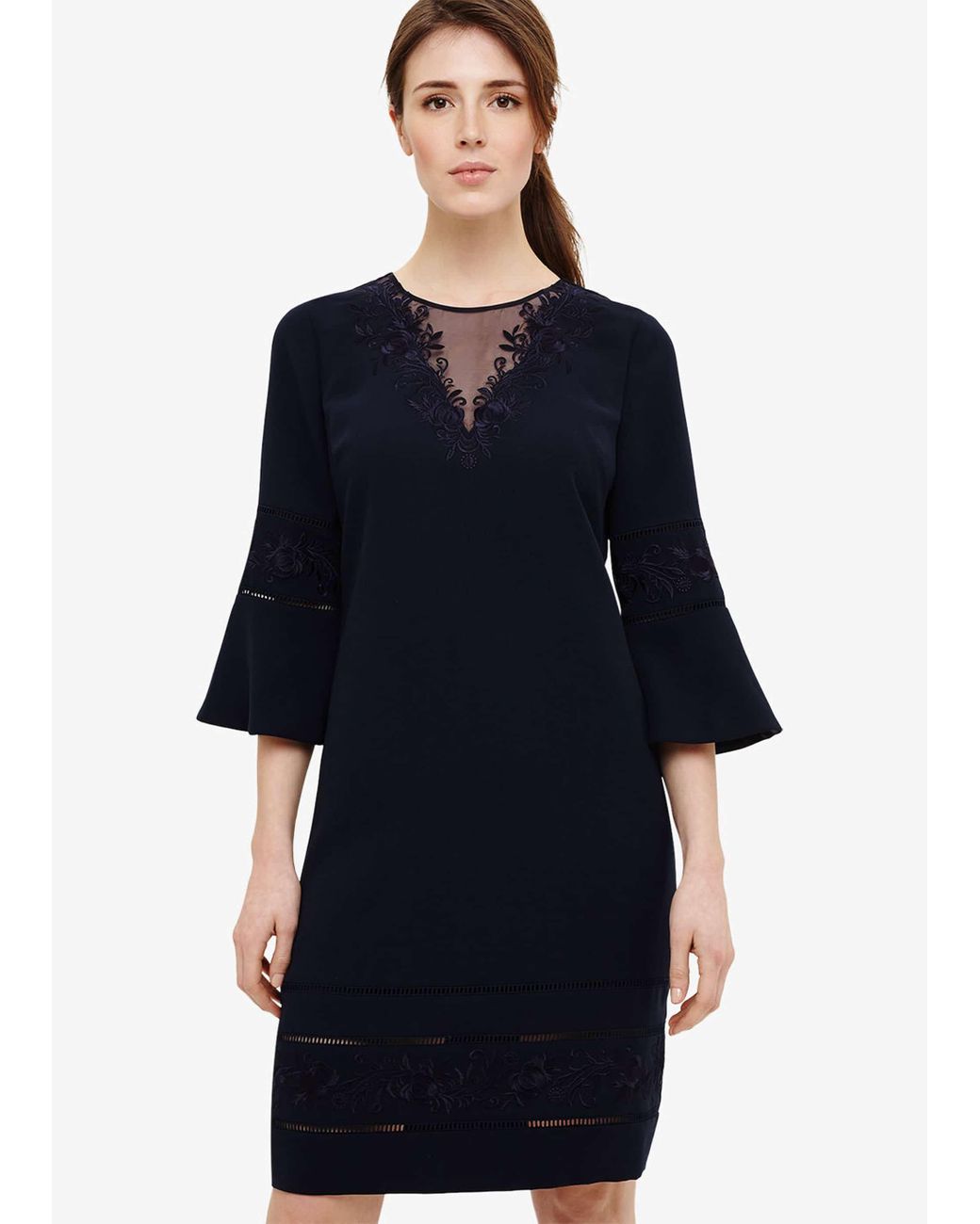 phase eight fern embroidered dress navy