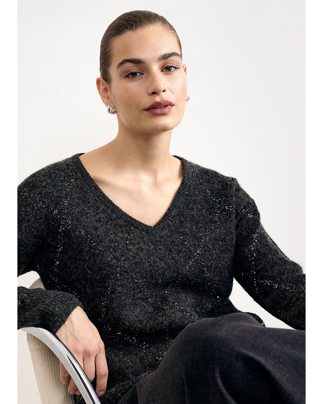 Phase Eight Black Fenia Alpaca Blend Diamond V Neck Jumper