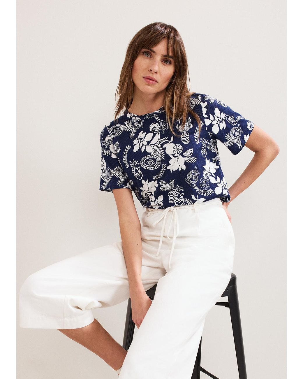 Phase Eight Blue Elma Postcard Print Top