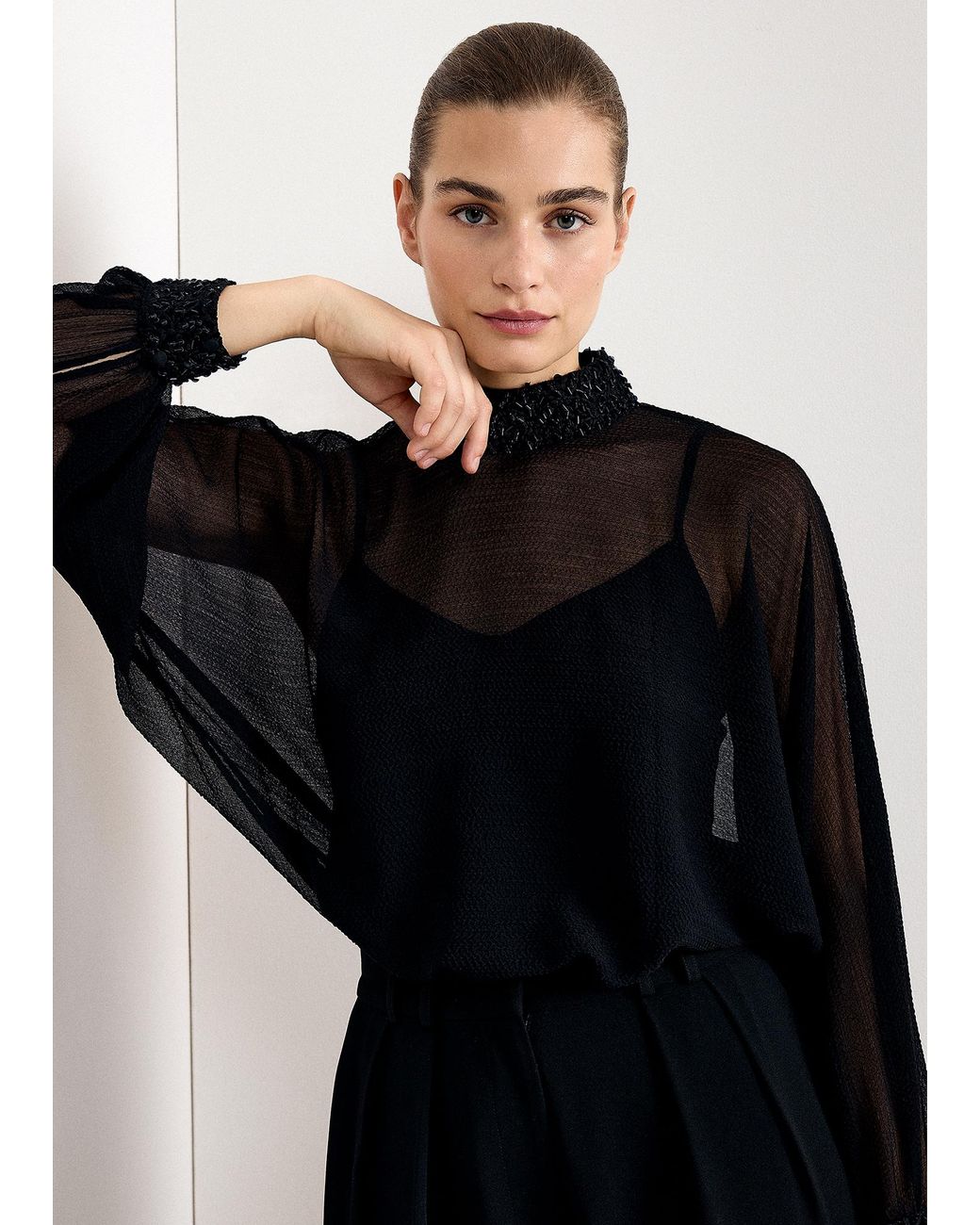 Phase Eight Black Bethany Sequin Neck Batwing Top