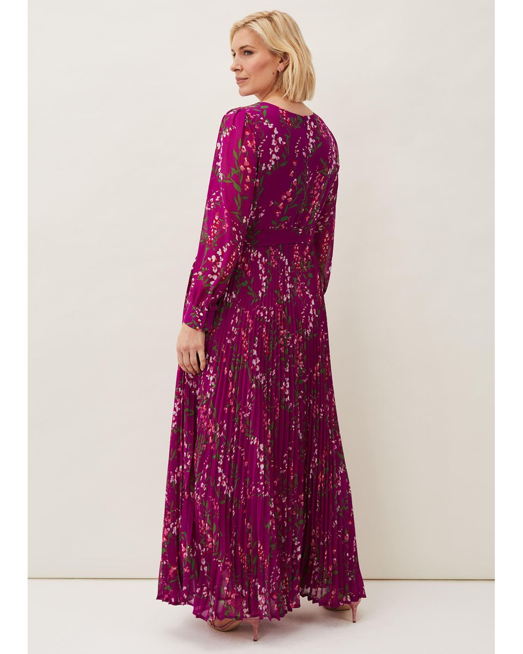Phase Eight Purple Carmen Pleated Floral Dress