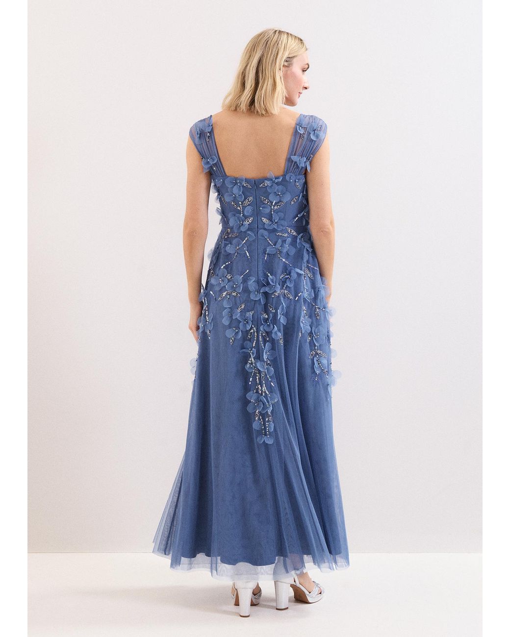 Phase Eight Blue Petite Azera Beaded Midi Dress