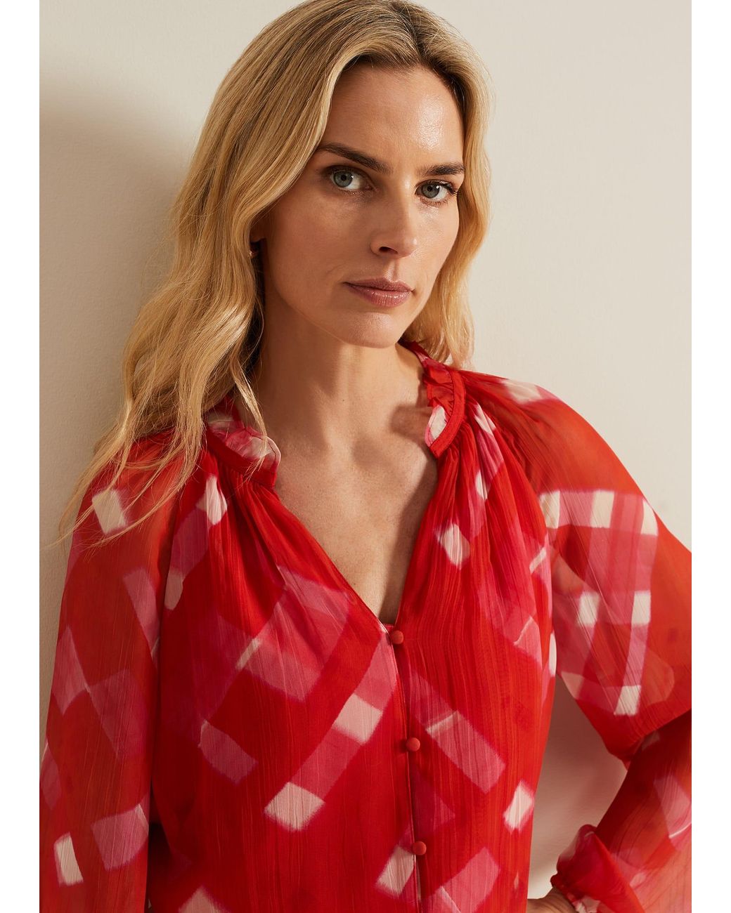 Phase Eight Red Megan Check Print Blouse