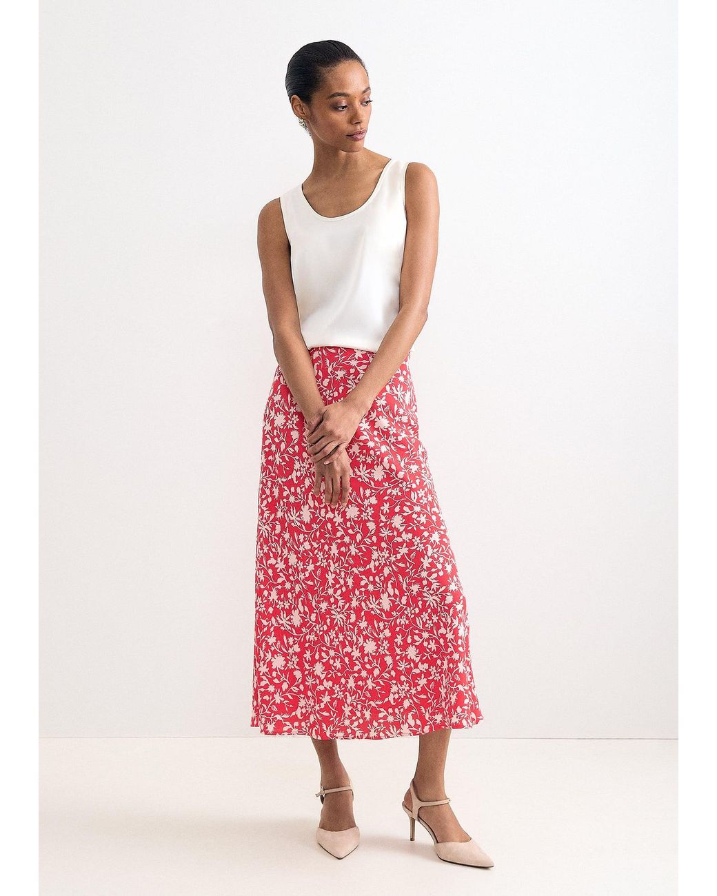 Phase Eight Pink Roxana Floral Print Midi Skirt