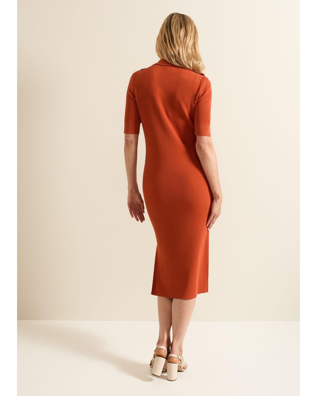 Phase Eight Orange Perrie Ribbed Zip Midi Dress