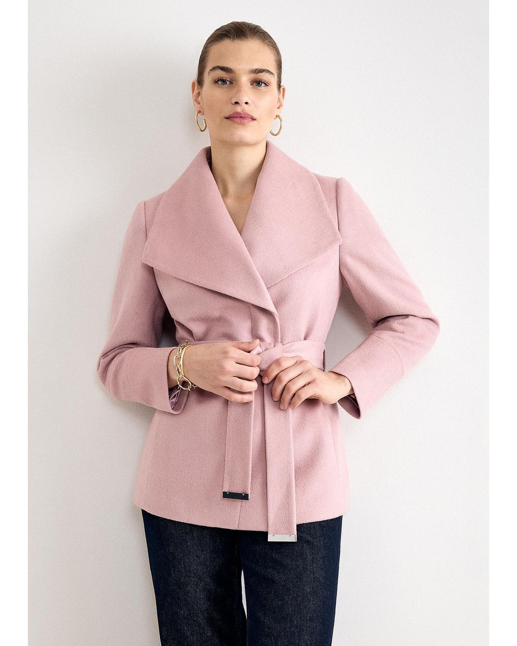 Phase Eight Pink Nicci Belted Short Wool Coat