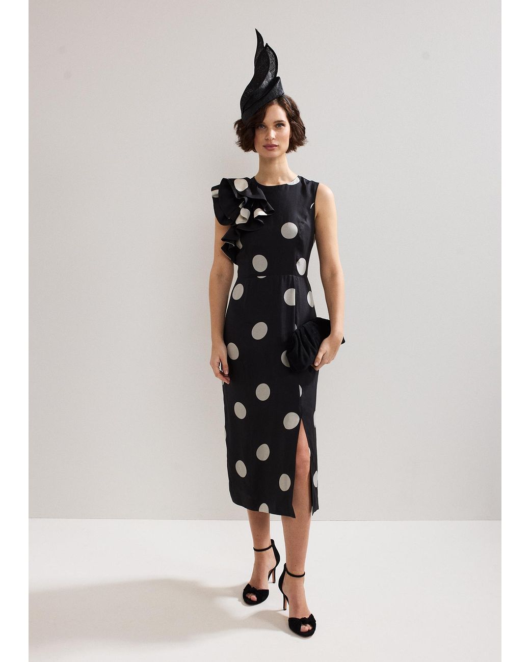 Phase Eight White Joslyne Spot Ruffle Midi Dress