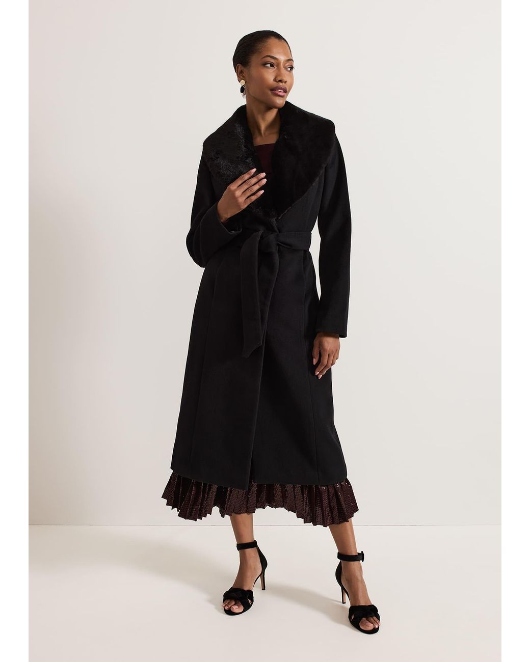 Phase Eight Black Anouk Fur Collar Event Coat