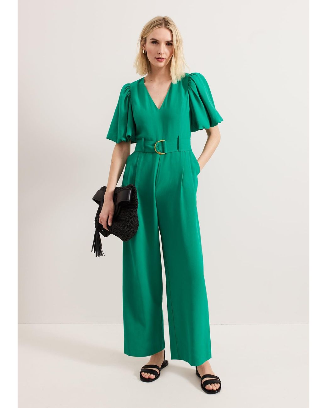 Phase Eight Green Margot Puff Sleeve Jumpsuit