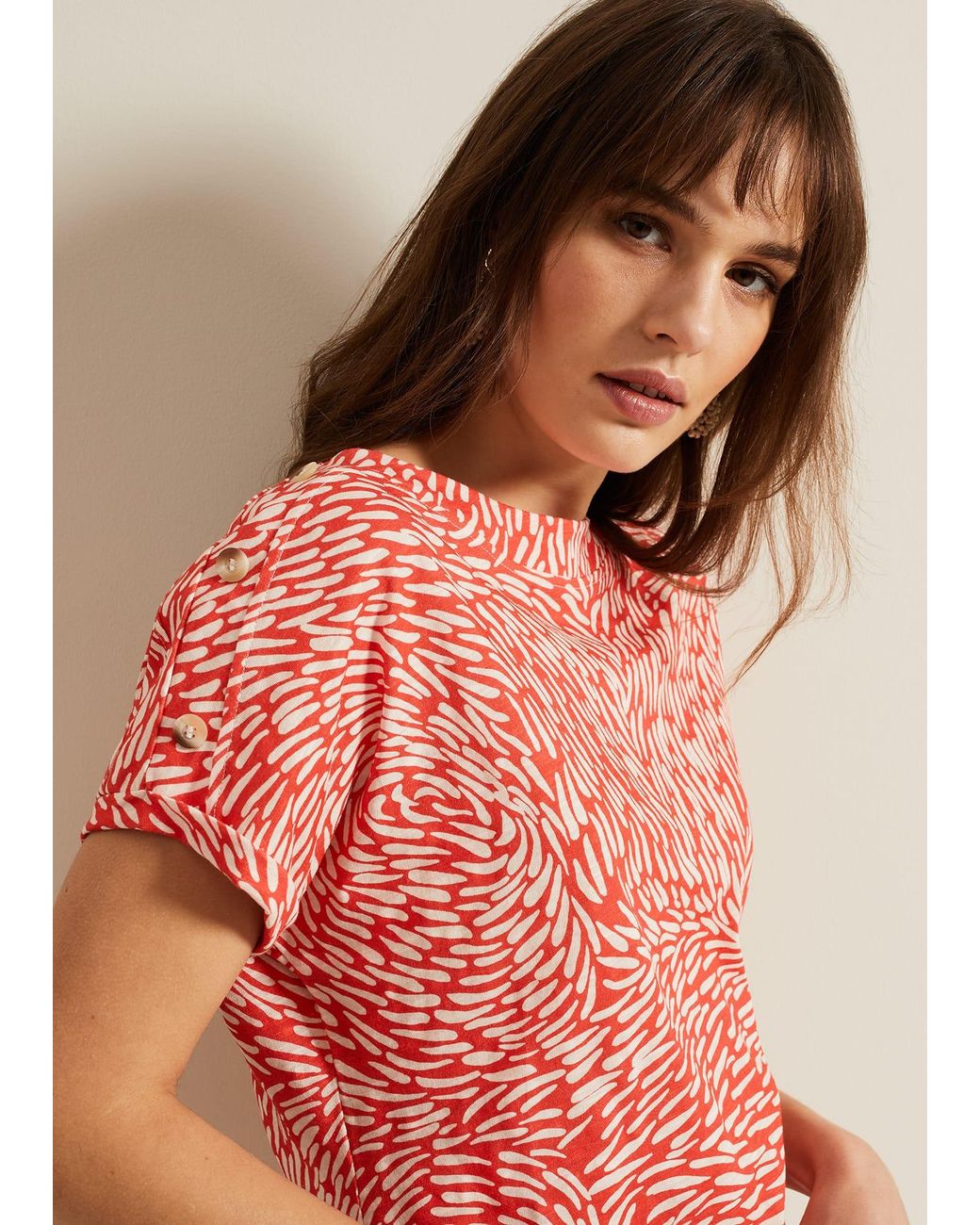 Phase Eight Red Suzie Button Detail Printed Top
