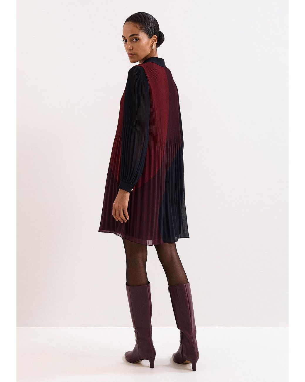 Phase Eight Red Ella Colourblock Pleat Dress