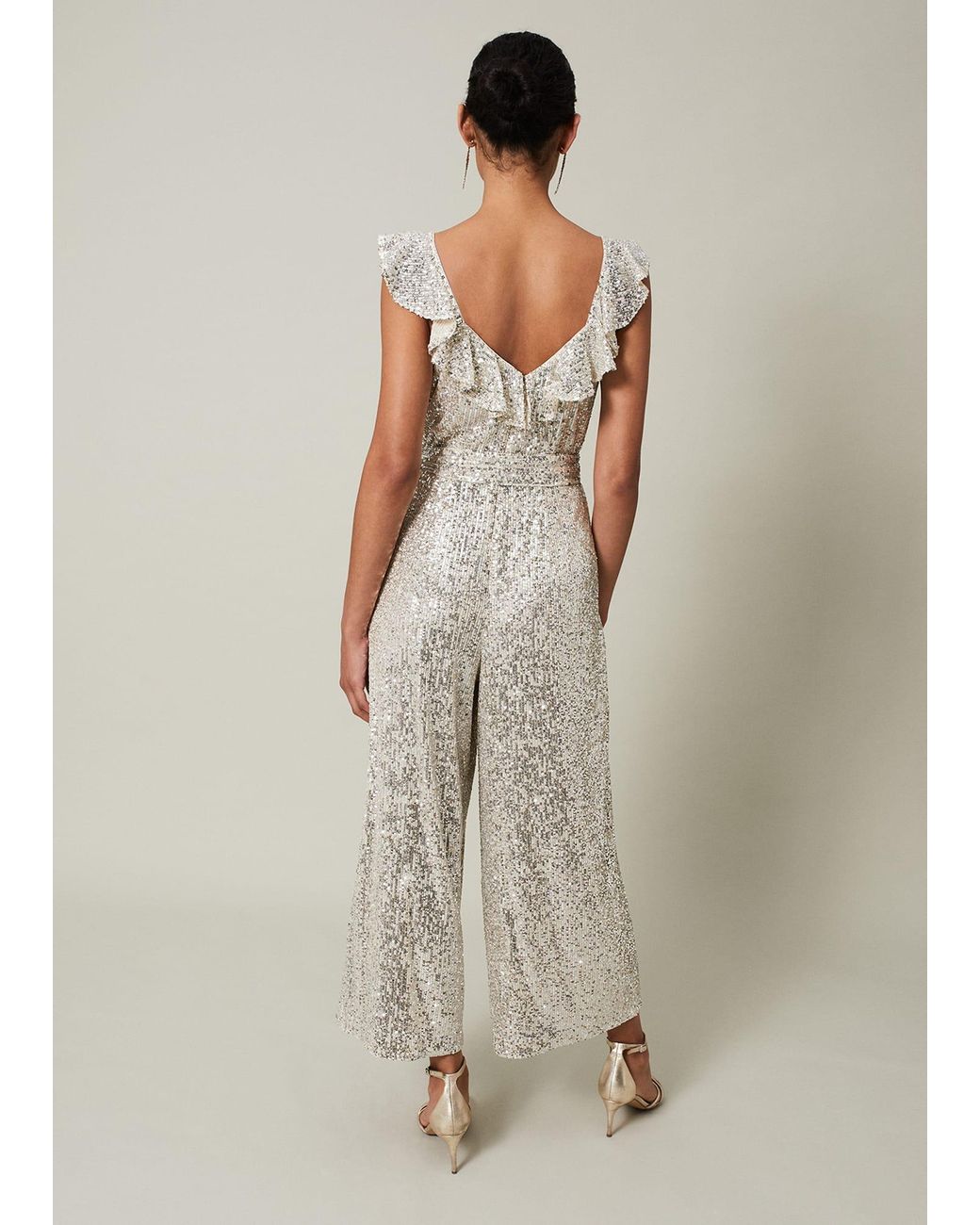 Phase Eight Natural Tazanna Sequin Wide Leg Jumpsuit