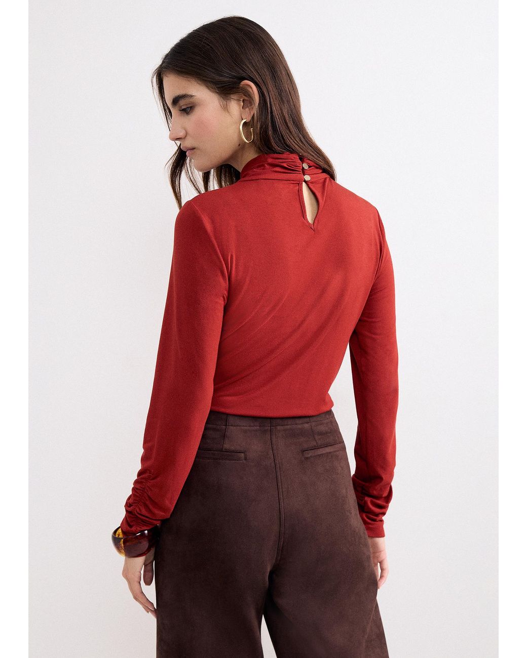 Phase Eight Red Argy Twist Neck Long Sleeve Top