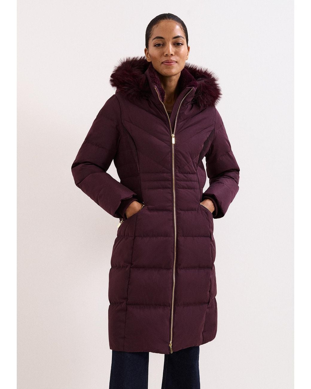 Phase Eight Purple Amber Fur Hood Puffer Coat