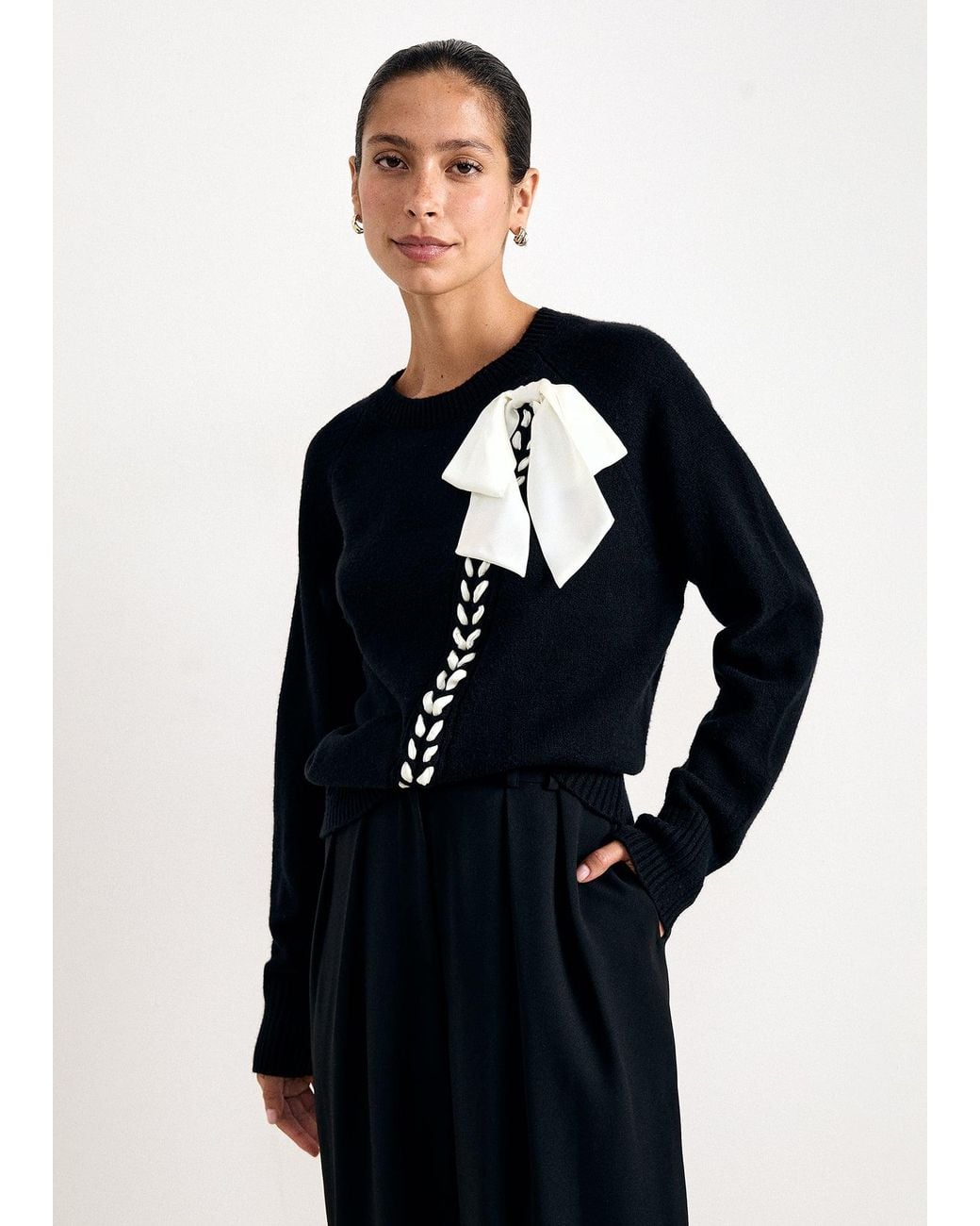 Phase Eight Blue Marietta Georgette Bow Detail Jumper