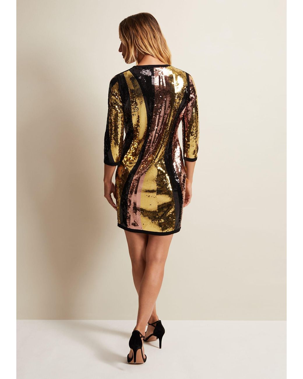 Phase Eight Natural Cassey Wave Sequin Dress