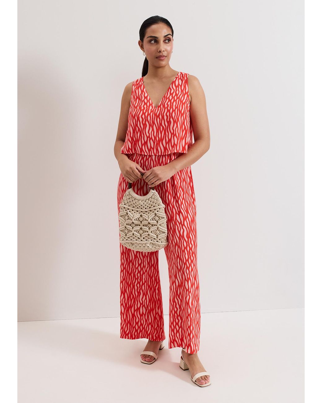 Phase Eight Red Petite Loren Scallop Edge Jumpsuit