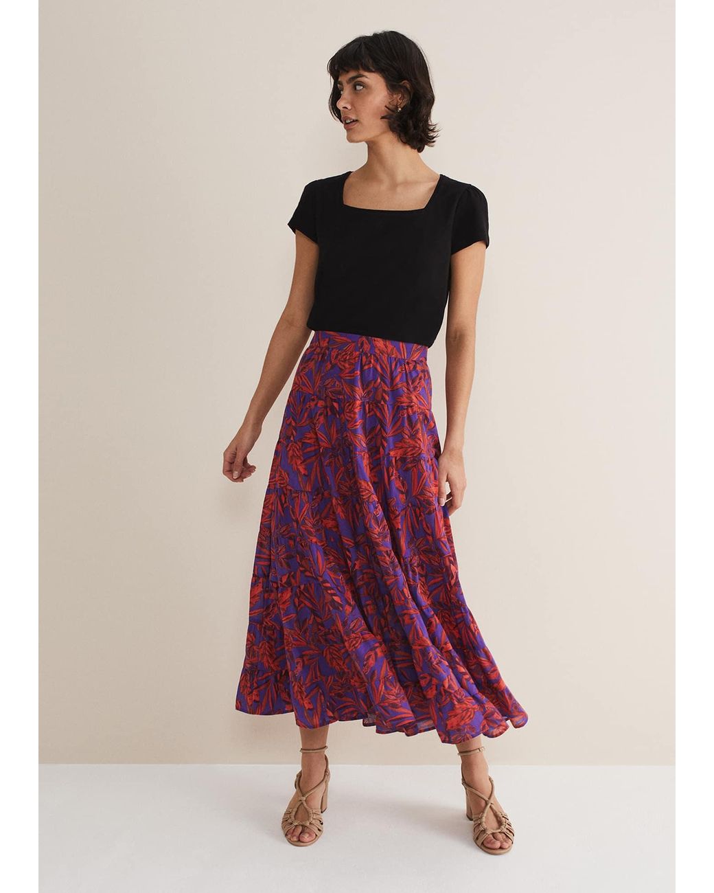 Phase Eight Pink Eloraina Leaf Print Maxi Skirt