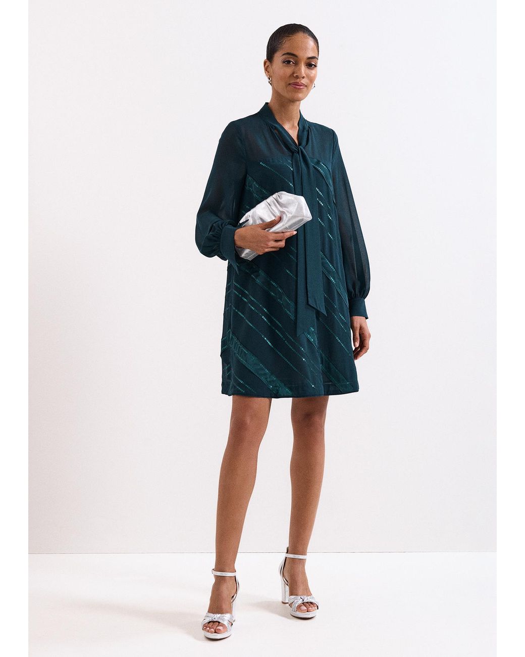 Phase Eight Blue Sonali Satin Stripe Vinne Dress